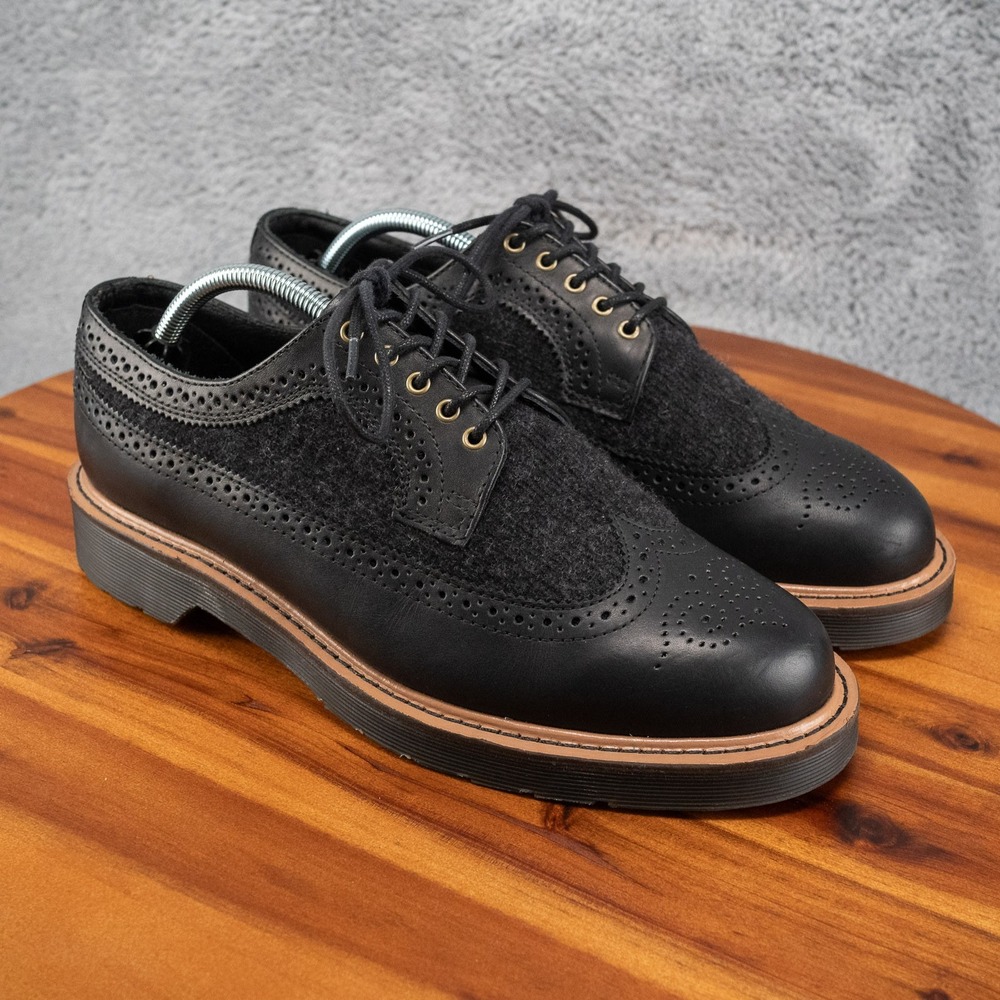 Dr Martens 3989 Brogue Wool Wingtip Oxford Shoes Black Leather Mens 10 UK 9